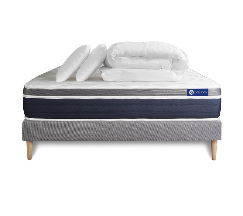 Ensemble  Actiflex Confort Matelas Ressorts Ensachés+mémoire De Forme 200x200 + Sommier Kit Gris +2o