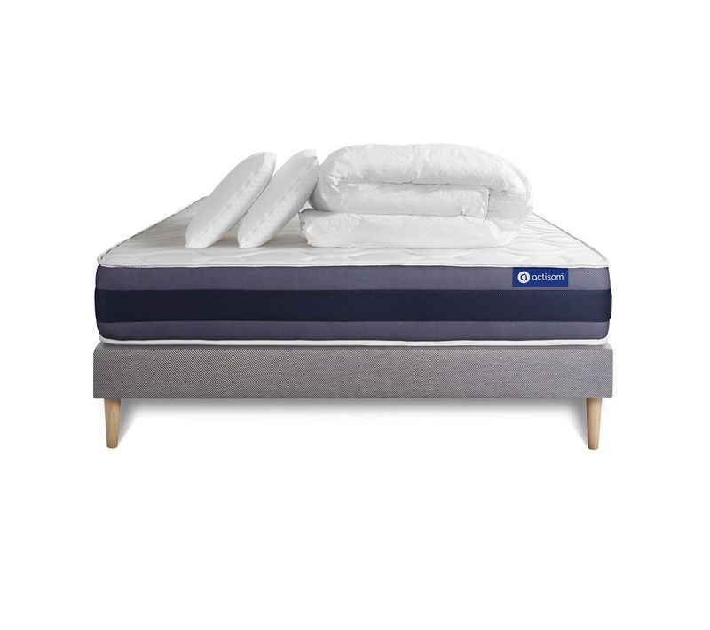 Ensemble  Matelas Ressorts Ensachés+mémoire De Forme Actiflex Morpho 160x200 + Sommier Kit Gris +2or