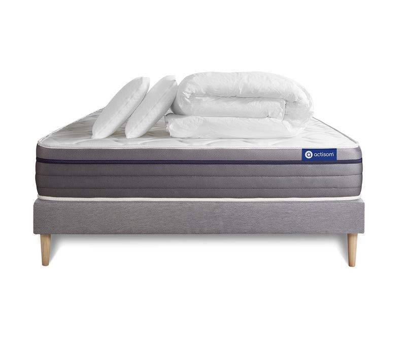 Ensemble  Matelas Latex + Mémoire De Forme Actilatex Zen 160x200 Cm + Sommier Kit Gris + 2 Oreillers