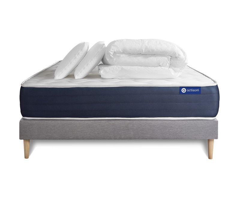 Ensemble  Matelas Latex Et Mémoire De Forme Actilatex Sleep 140x190 Cm + Sommier Kit Gris + 2 Oreill