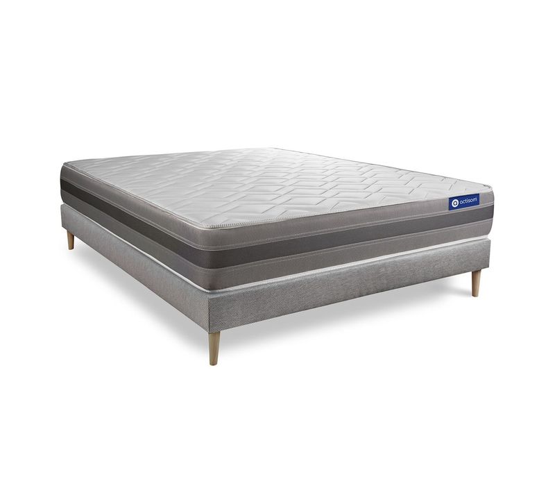 Ensemble Matelas Mémoire De Forme 140x190 Actimemo Relax Ep:24 Cm - Sommier Kit Gris