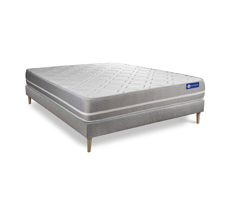 Ensemble Matelas Mémoire De Forme 140x190 Actimemo Touch Ep:20 Cm - Sommier Kit Gris