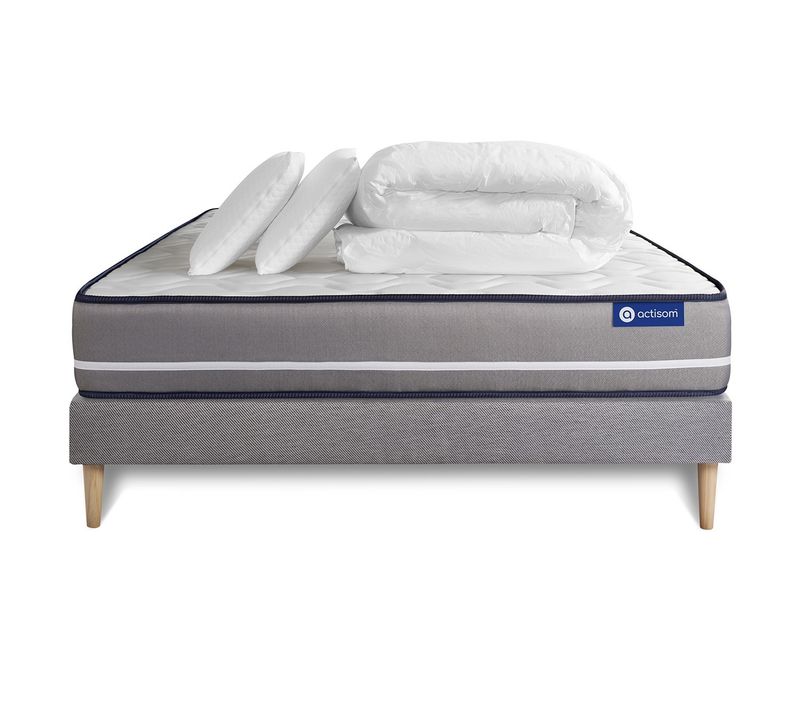 Ensemble  Matelas à Mémoire Actimemo Pur 180x200cm 3zones De Confort + Sommier Kit Gris + 2 Oreiller