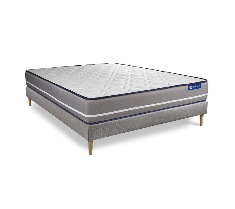 Ensemble Matelas Mémoire De Forme 140x190 Actimemo Pur Ep:20 Cm - Sommier Kit Gris