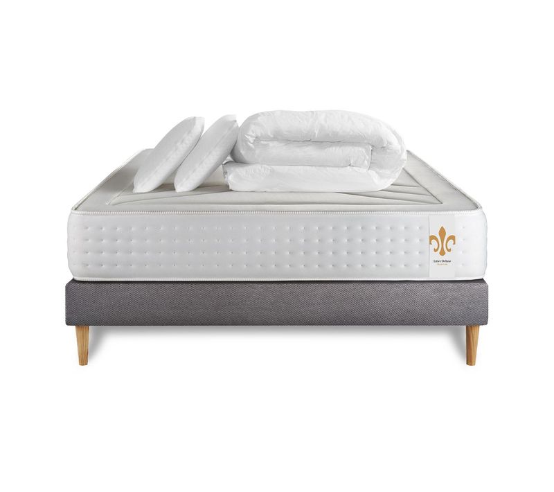 Ensemble Le Vingt-quatre 160 X 200 Cm Sommier Gris - Ressorts Ensachés Et Mémoire De Forme