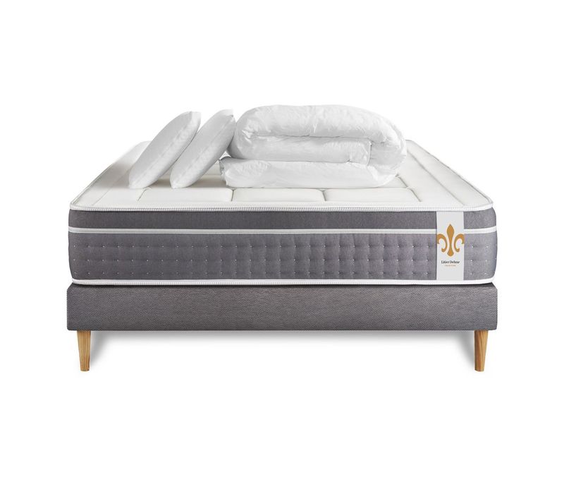 Ensemble Trente 140 X 200 Cm Sommier Kit Gris - Ressorts Ensachés Et Mémoire De Forme