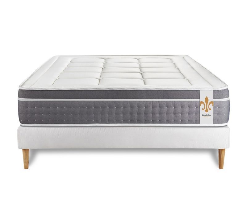 Ensemble Matelas Ressorts Ensachés Et Mémoire De Forme 140x190 Trente Ep:30 Cm - Sommier Kit Blanc