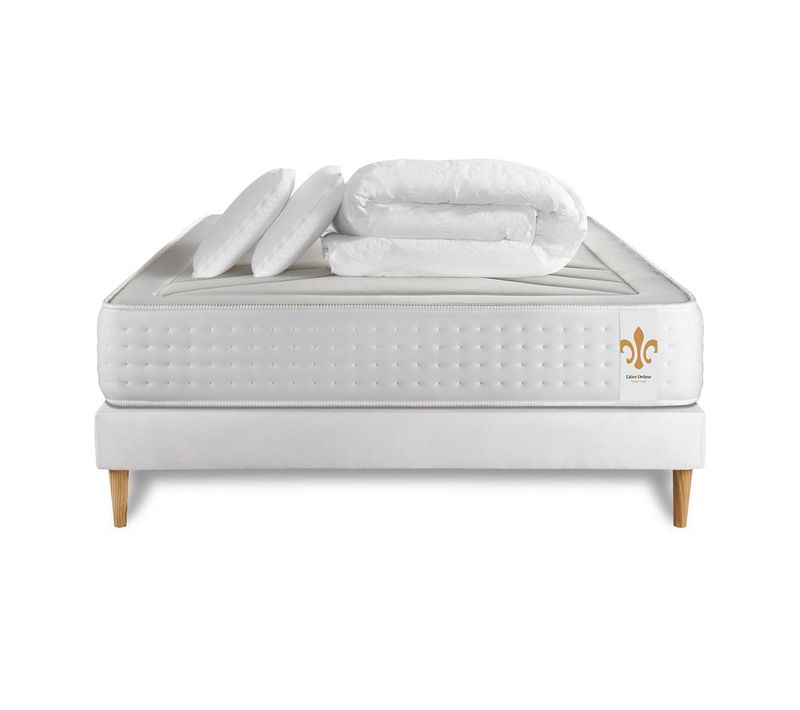 Ensemble Vingt-quatre 200 X 200 Sommier Kit Blanc - Ressorts Ensachés Et Mémoire De Forme