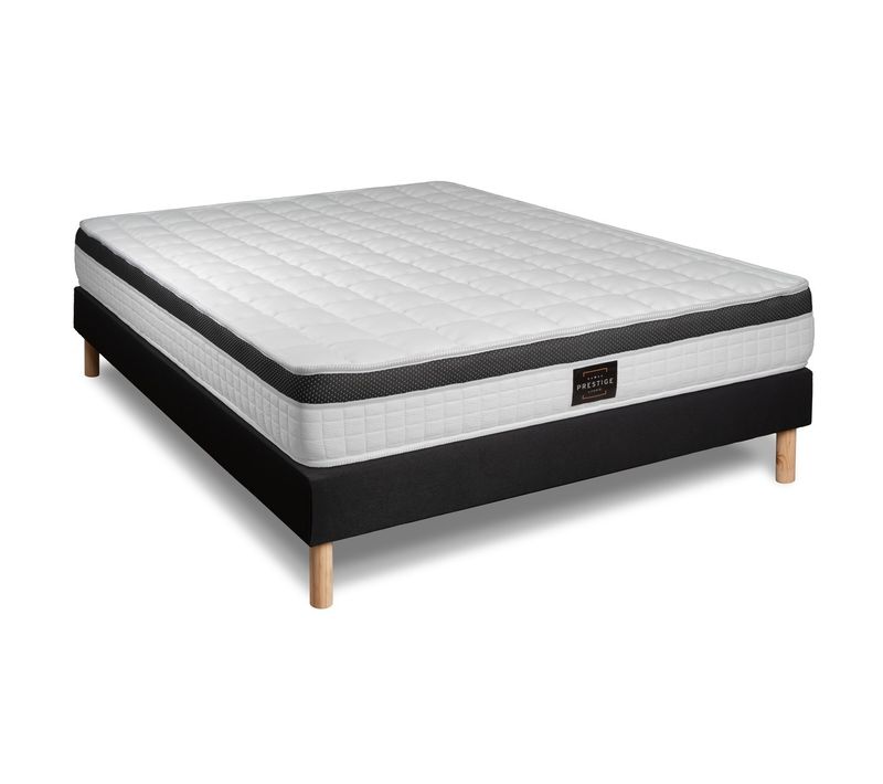 Ensemble Matelas Mousse Accueil Mémoire De Forme 200x200 Supérieur Ep:21 Cm - Sommier Kit Noir