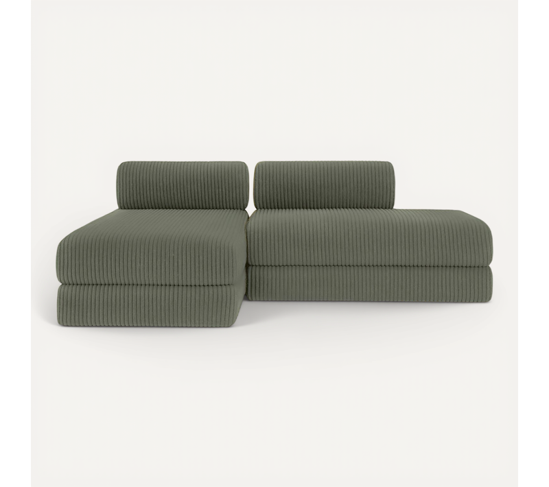 Canapé D'angle Convertible 5 Places - Velours Côtelé XL - Vert