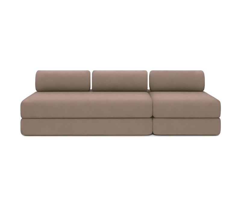 Canapé Droit Convertible 4 Places - Tissu Lisse - Marron