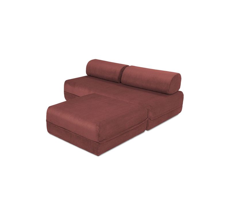 Canapé D'angle Convertible 4 Places - Velours Côtelé - Rouge