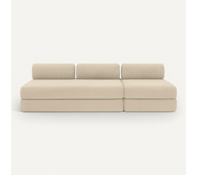 Canapé Droit Convertible 4 Places - Velours Côtelé - Beige