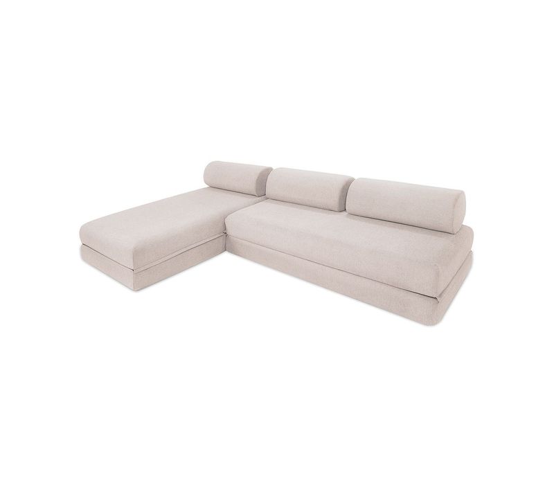 Canapé D'angle Convertible 6,5 Places - Tissu Imperméable - Beige Clair