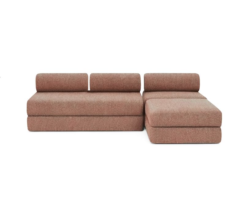 Canapé Droit Convertible 6 Places - Tissu Tweed - Rouge