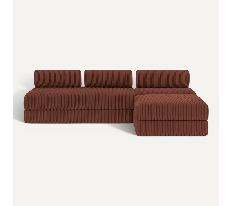 Canapé D'angle Convertible 6 Places - Velours Côtelé XL - Terracotta