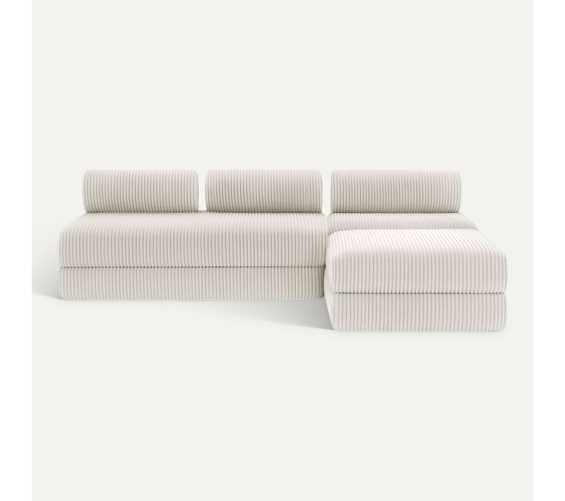 Canapé D'angle Convertible 6 Places - Velours Côtelé XL - Blanc