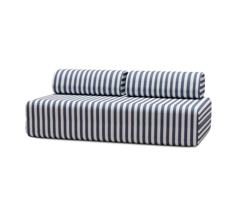 Canapé 3 Places Modulable - Tissu Extérieur à Rayures, Blanc Et Bleu Foncé