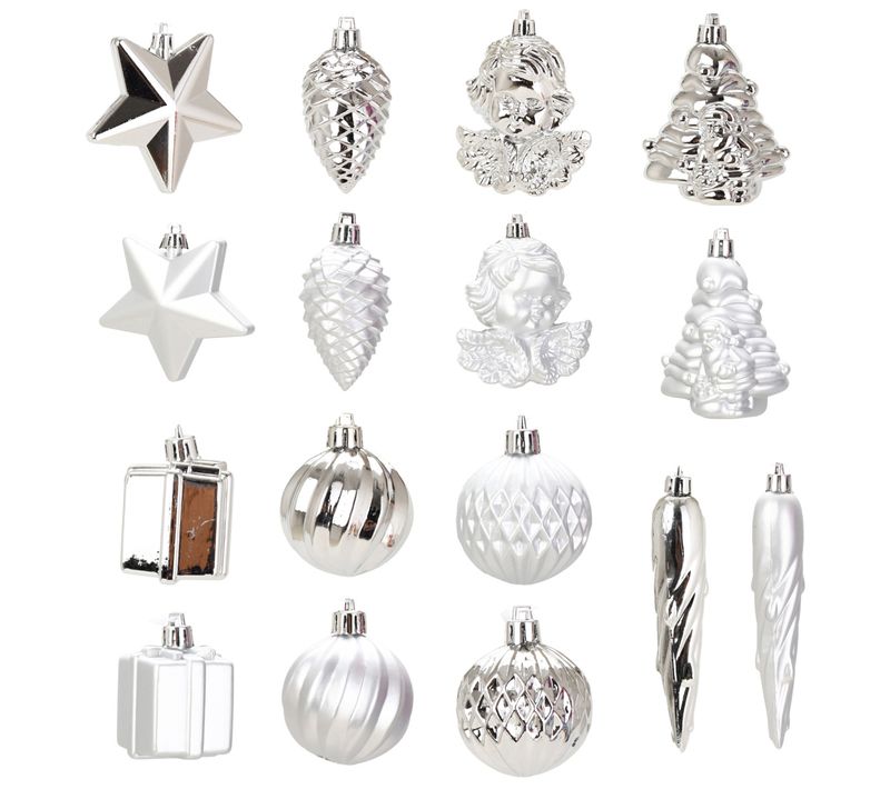 Kit De 16 Boules Et Decoration De Noel Argent