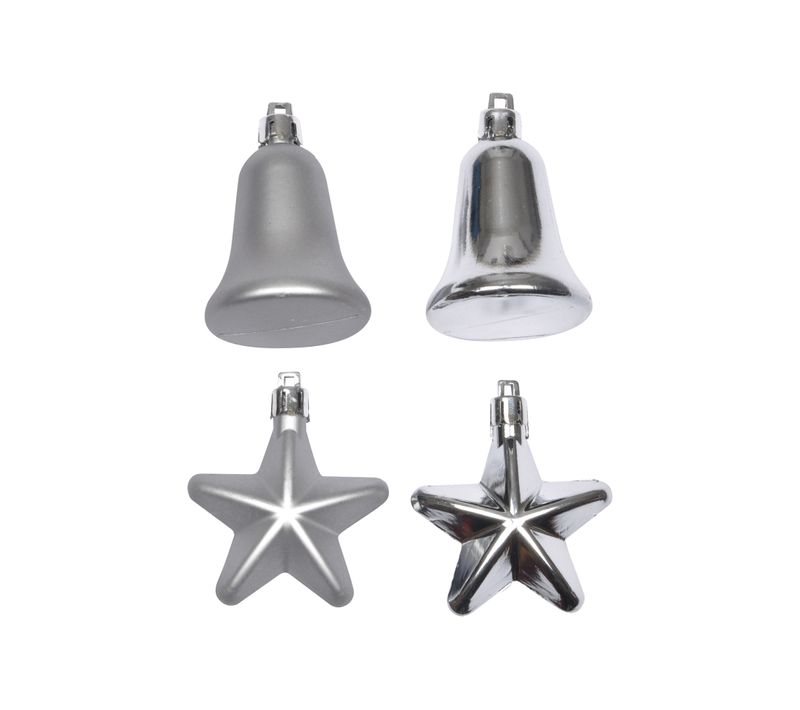 Set De 4 Decorations De Noel Cloches Et Etoiles Argent