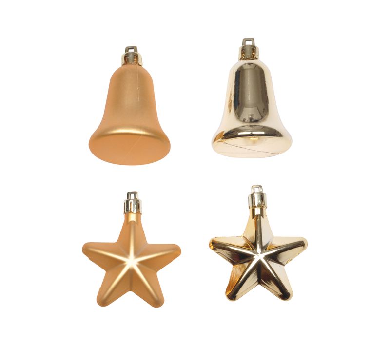 Set De 4 Decorations De Noel Cloches Et Etoiles Dore