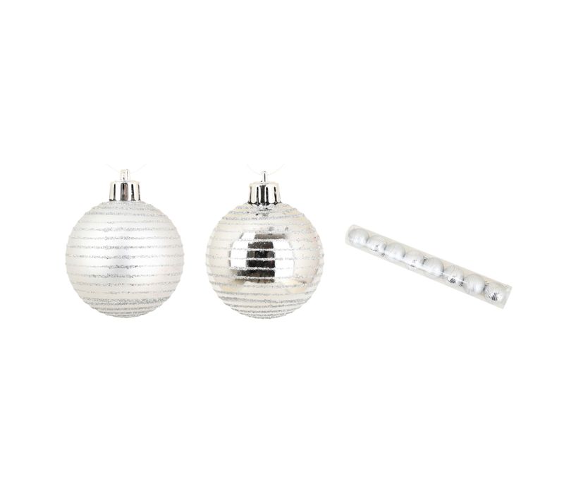 Set De 8 Boules De Noel Decor Raye Argent