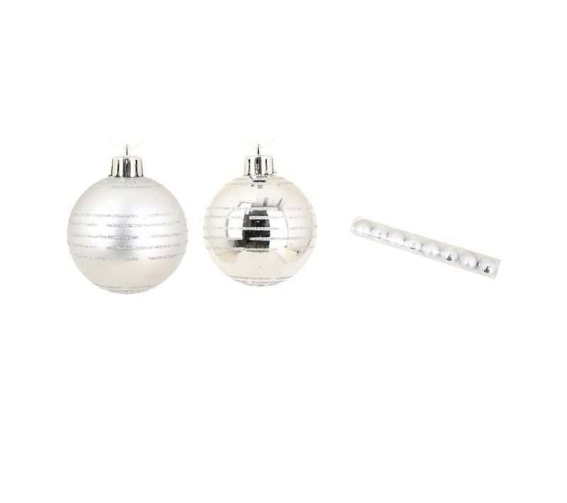 Set De 8 Boules De Noel Decor Rayures Argent