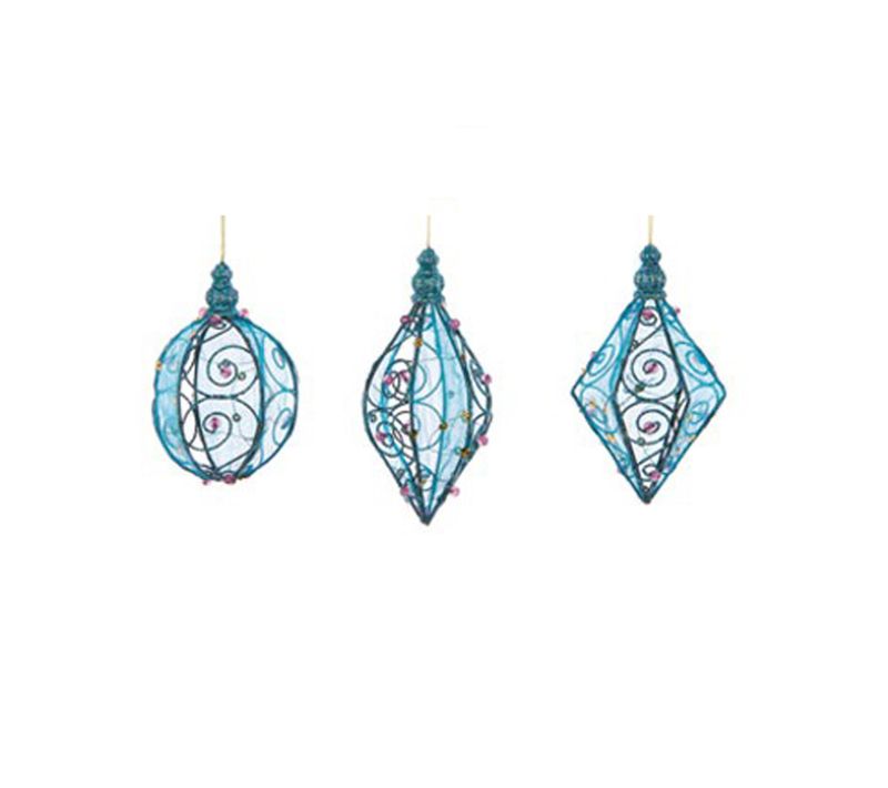 3 Boules En Metal Et Velours Bleu Et Rose Decoration Noel