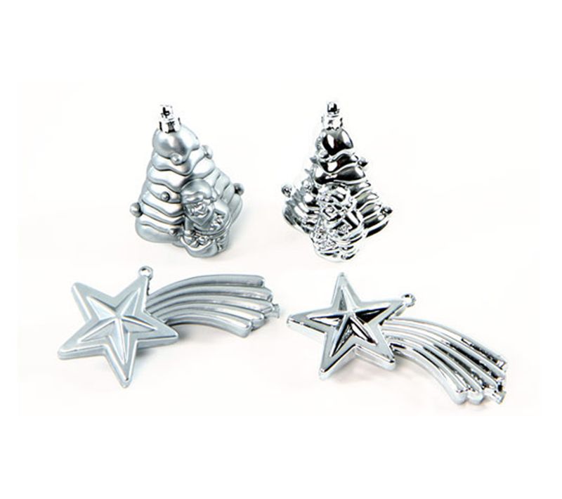 4 Boules De Sapin De Noel Et Etoile Argent