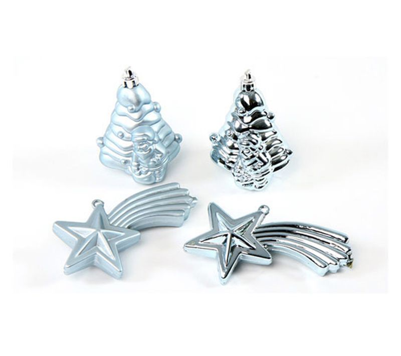 4 Boules De Sapin De Noel Et Etoile Bleu Ciel