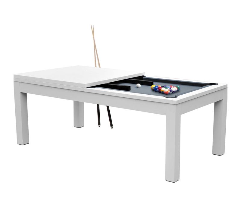 Table De Billard Convertible Blanche Tapis Gris - Eddie