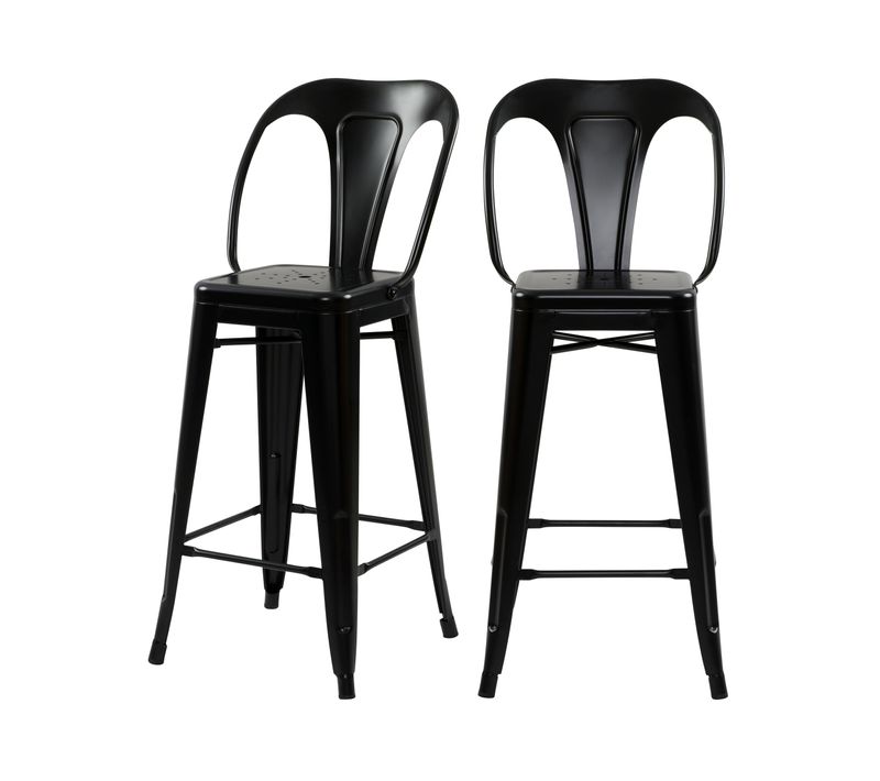 Lot De 2 Chaises Pour Îlot Central 67 Cm En Métal Noir Mat - Indus