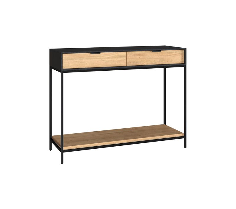 Console 2 Tiroirs En Bois D'acacia Et Pieds En Métal Noir - Jakson