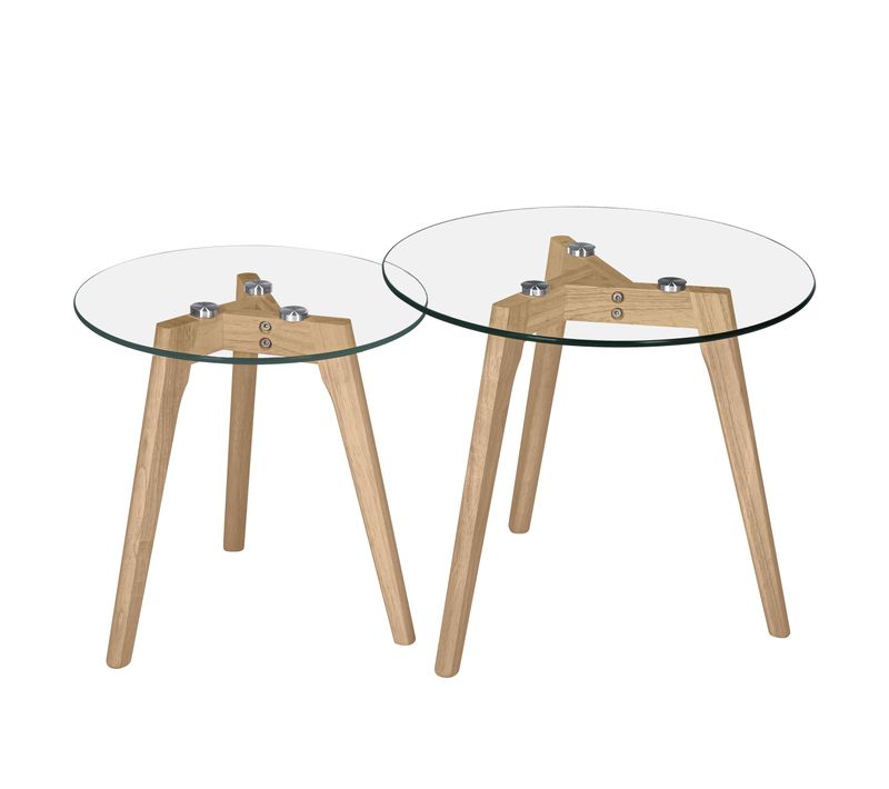 Tables Basses Rondes En Verre Et Bois D'hévéa (lot De 2) - Vénus