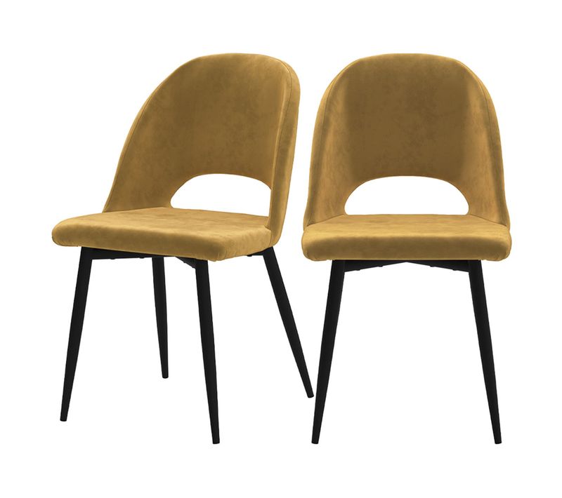 Lot De 2 Chaises En Velours Jaune Et Pieds En Métal Noir - Pénélope