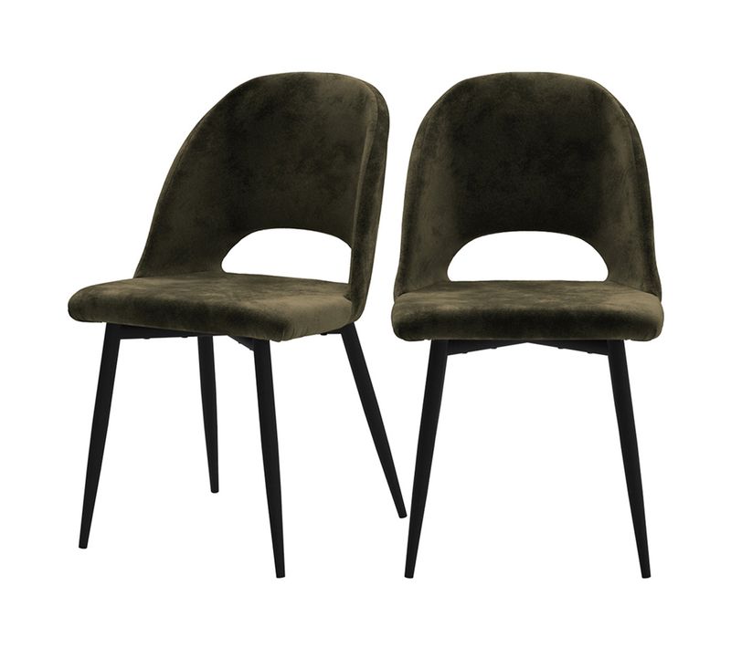 Lot De 2 Chaises En Velours Vert Et Pieds En Métal Noir - Pénélope