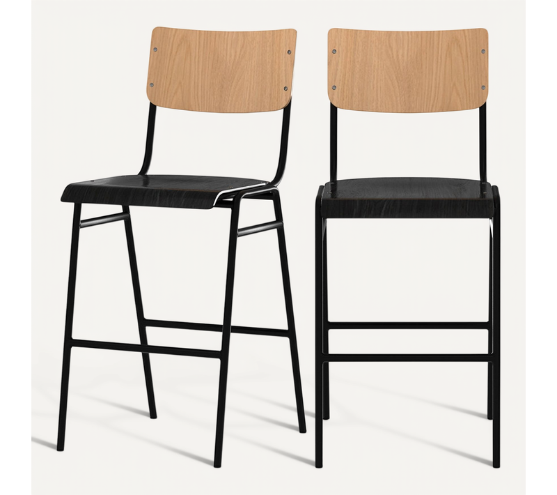 Lot De 2 Chaises Pour Îlot Central 66 Cm En Bois Clair Et Noir - Clem