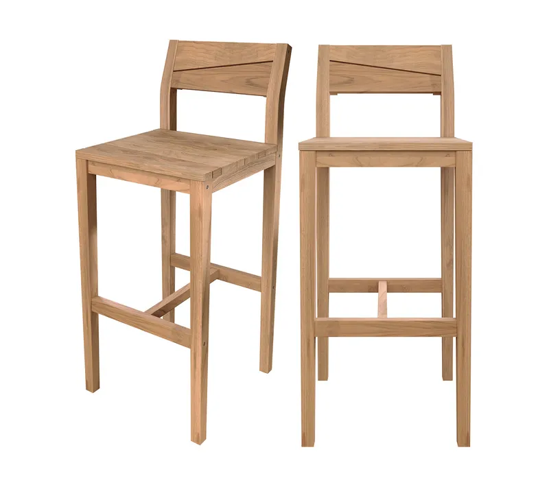 Lot De 2 Chaises De Bar Extérieur 74 Cm En Bois De Teck Massif - Tunga