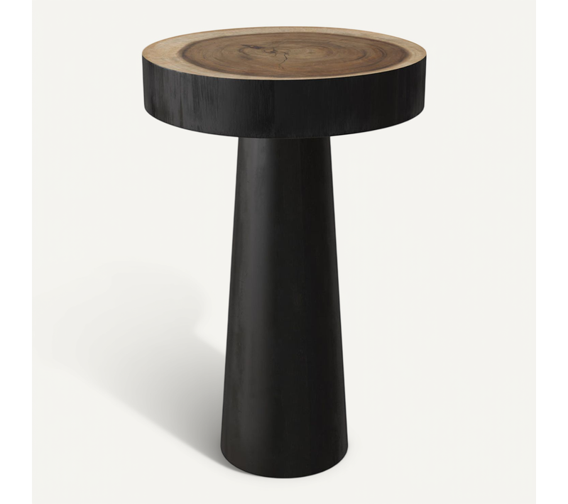 Table D'appoint Ronde Noire En Bois De Suar D35 Cm - Janah