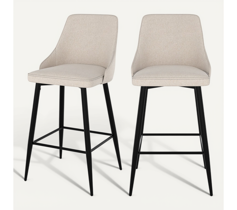 Lot De 2 Chaises Pour Îlot Central 66,5 Cm En Tissu Beige - Pipo