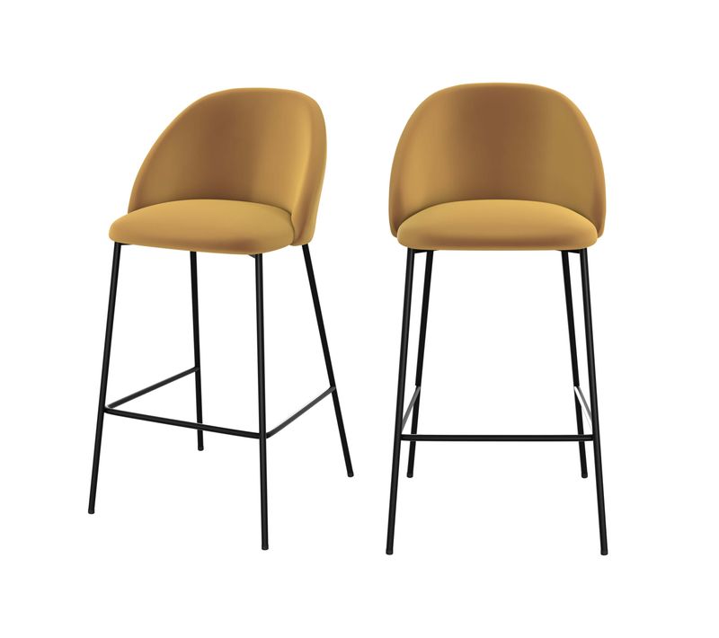 Lot De 2 Chaises Pour Îlot Central 66 Cm En Velours Jaune Moutarde - Karl