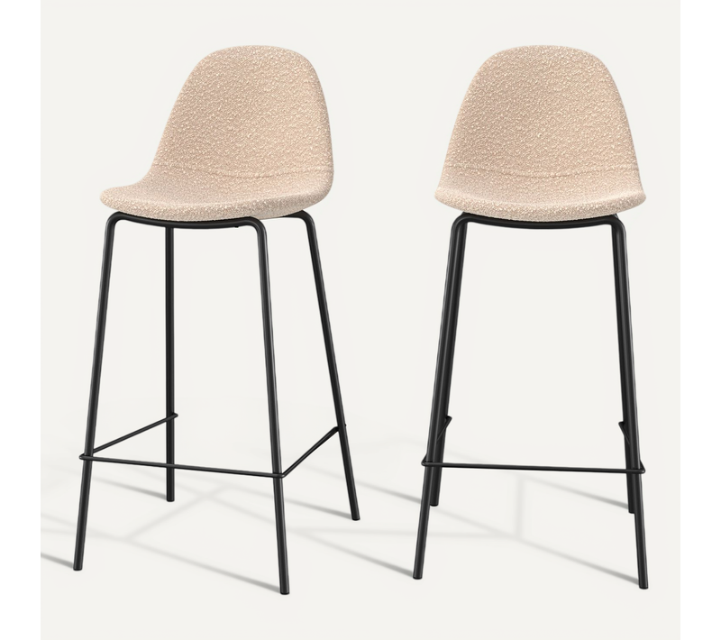 Lot De 2 Chaises Pour Îlot Central 65.5 Cm En Tissu Bouclette Beige - Henrik