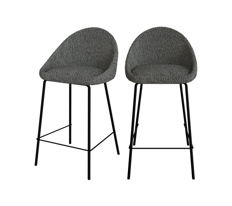 Lot De 2 Chaises Pour Îlot Central 65 Cm En Tissu Bouclette Gris - Misty