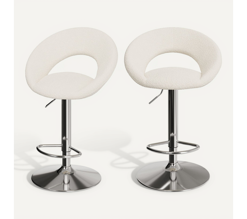 Lot De 2 Chaises De Bar En Tissu Bouclé Crème 61/76,5 Cm - Cloclo