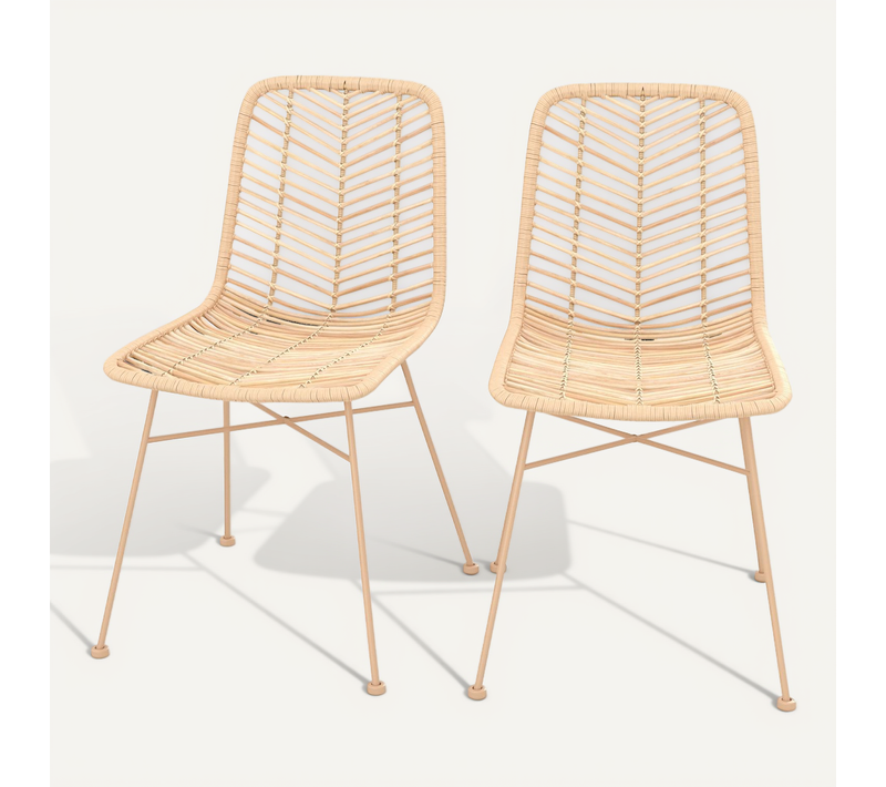 Lot De 2 Chaises En Rotin Naturel Et Pieds Beiges - Tamara