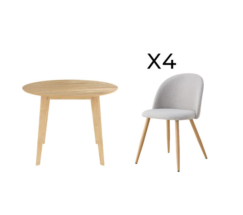 Table Et Chaises 4 Personnes En Tissu Taupe Et Bois - Réno