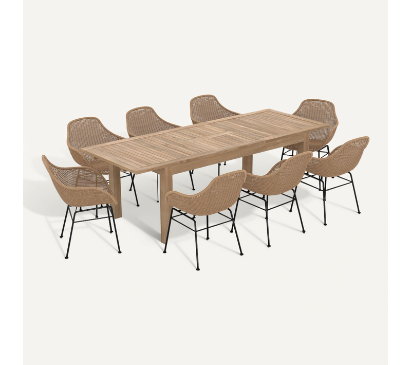 Table Et Chaises De Jardin 8 Personnes En Bois, Résine Tressée - Carmela