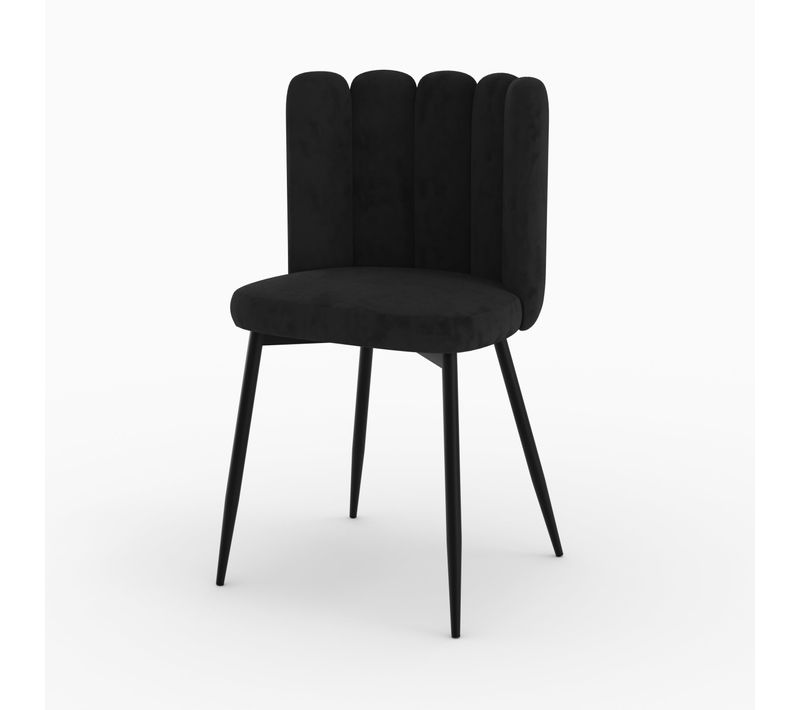 Chaise En Velours Noir Et Pieds En Métal Noir - Rosy