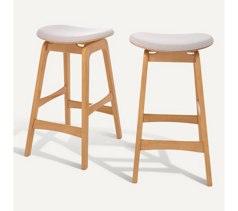 Lot De 2 Tabourets Pour Îlot Central 65,5 Cm En Bois Et Tissu Beige - Jude