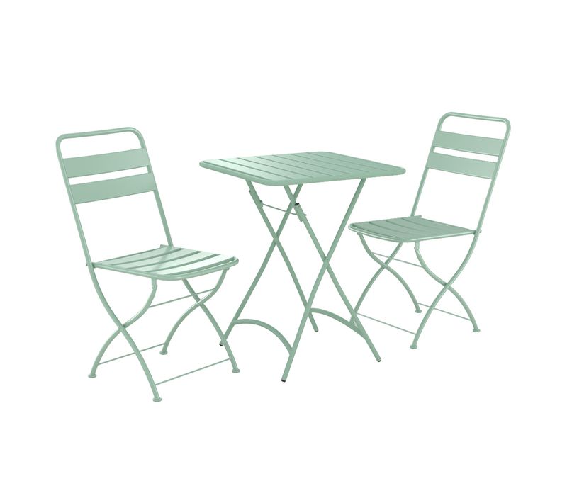 Table Et Chaises De Jardin 2 Personnes En Métal Vert - Yumi